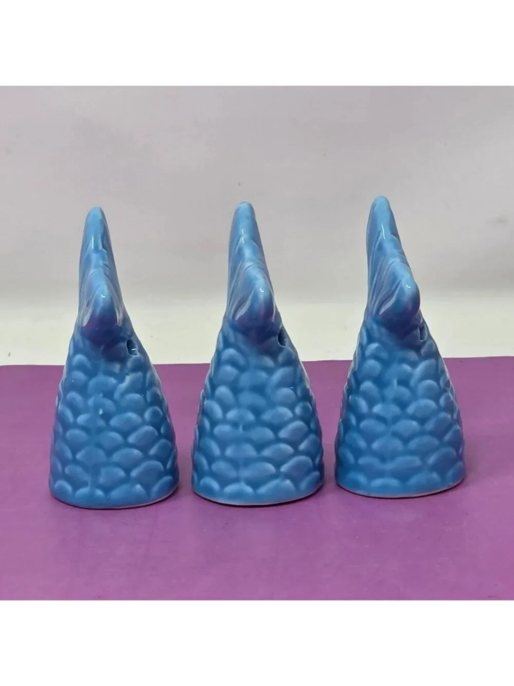 Set Of 3 Blue Ceramic Mermaid Tail Salt & Pepper Shakers Coastal Kitchen Decor